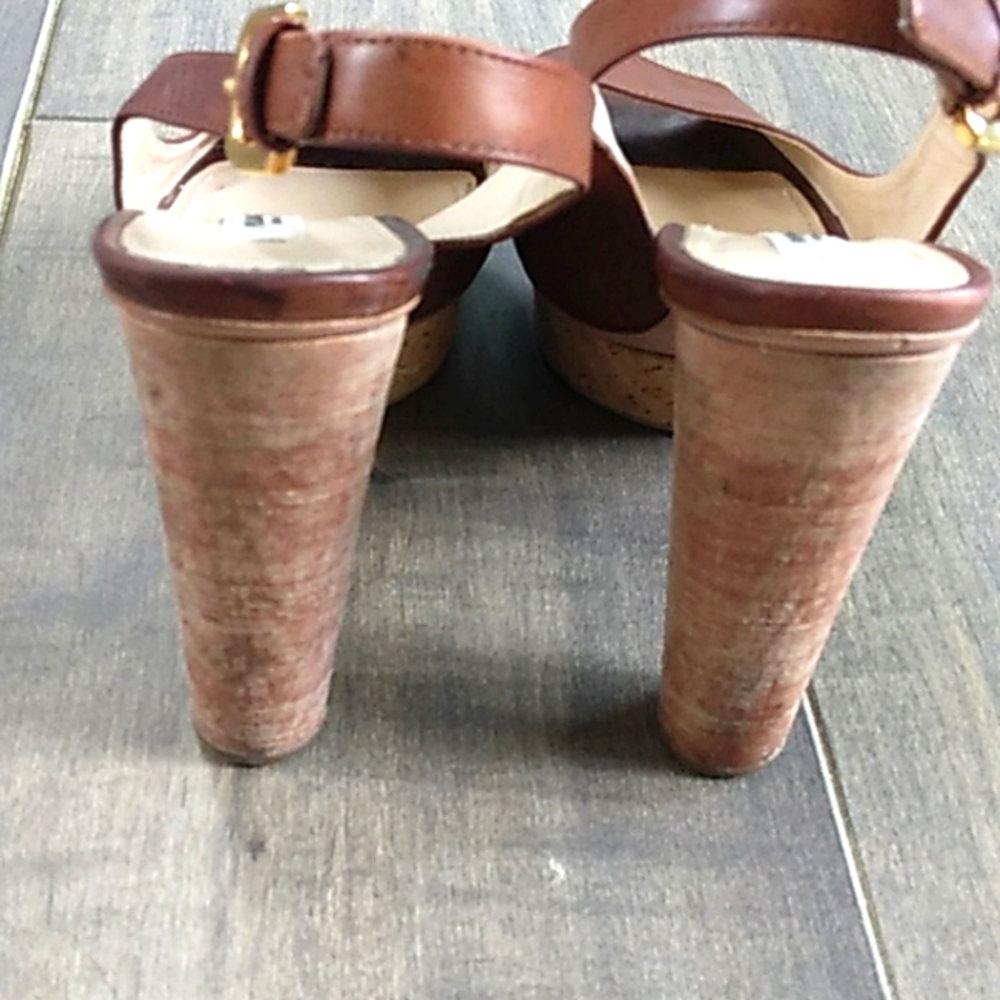 PRADA BROWN LEATHER PEEP TOE CORK HEELS WOMANS 39/9. - Picture 10 of 13